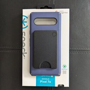 Speck case for Google Pixel 7a with Popsocket wallet blue case black wallet